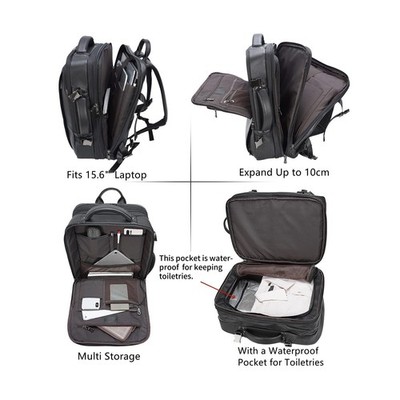 Masa Kawa Leather 15.6 Inch Laptop Backpack for Men Expandable 36L