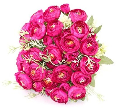  Mini Peony Artificial Flowers Fake Silk Peonies Flower Bouquet DIY Rose-red