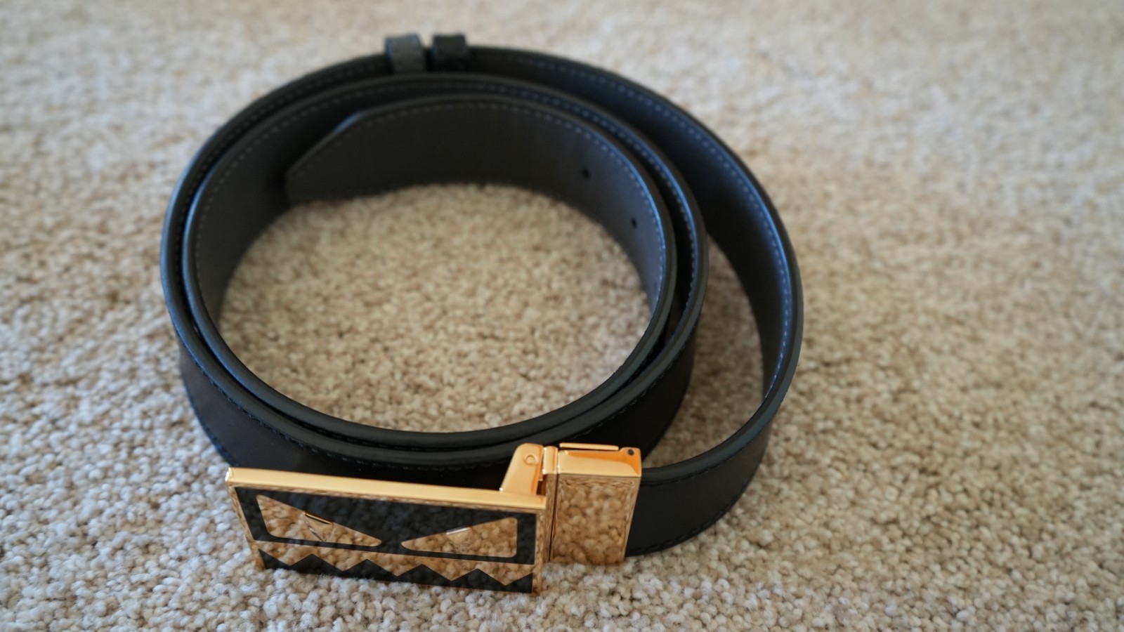 Fendi Monster Eyes Gold Buckle Black Leather Belt Made in Italy – Rare Designer image 5