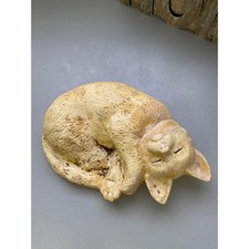 Sleeping Cat Figurine Realistic Faux Stone Garden Decor Outdoor