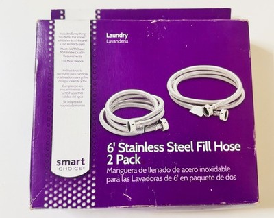 Smart Choice - 6' Stainless-Steel Washing Machine Fill Hose (2-Pack) - Silver