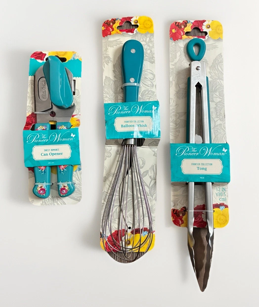 2021 Lot of 3 PIONEER WOMAN Sweet Romance Can Opener, Teal Balloon Whisk & Tongs
Opens in a new wind