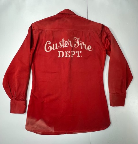 Vintage 50s 60s Kling Bros & Co Fire Uniform Work Shirt "Custer Fire Dept" Chain