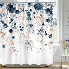 Blue Floral Flower Shower Curtain Cute Navy Flower Shower Curtain Pastel
