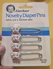 SET OF VINTAGE GERBER NOVELTY DIAPER PINS WHITE BEAR 1991 BABY BRAND NEW