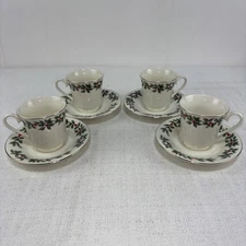 Formalities by Baum Bros Holly Collection Porcelain Teacups And Saucers Set Of 4