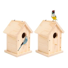 HPC Decor 2 Pack Bird Houses for Outside w/Chain,Natural Wooden Birdhouses Ki...