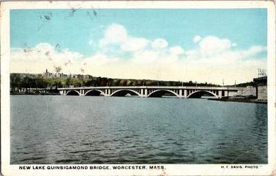 Vintage New Lake Quinsigamond Bridge Worcester MA Postcard 1919