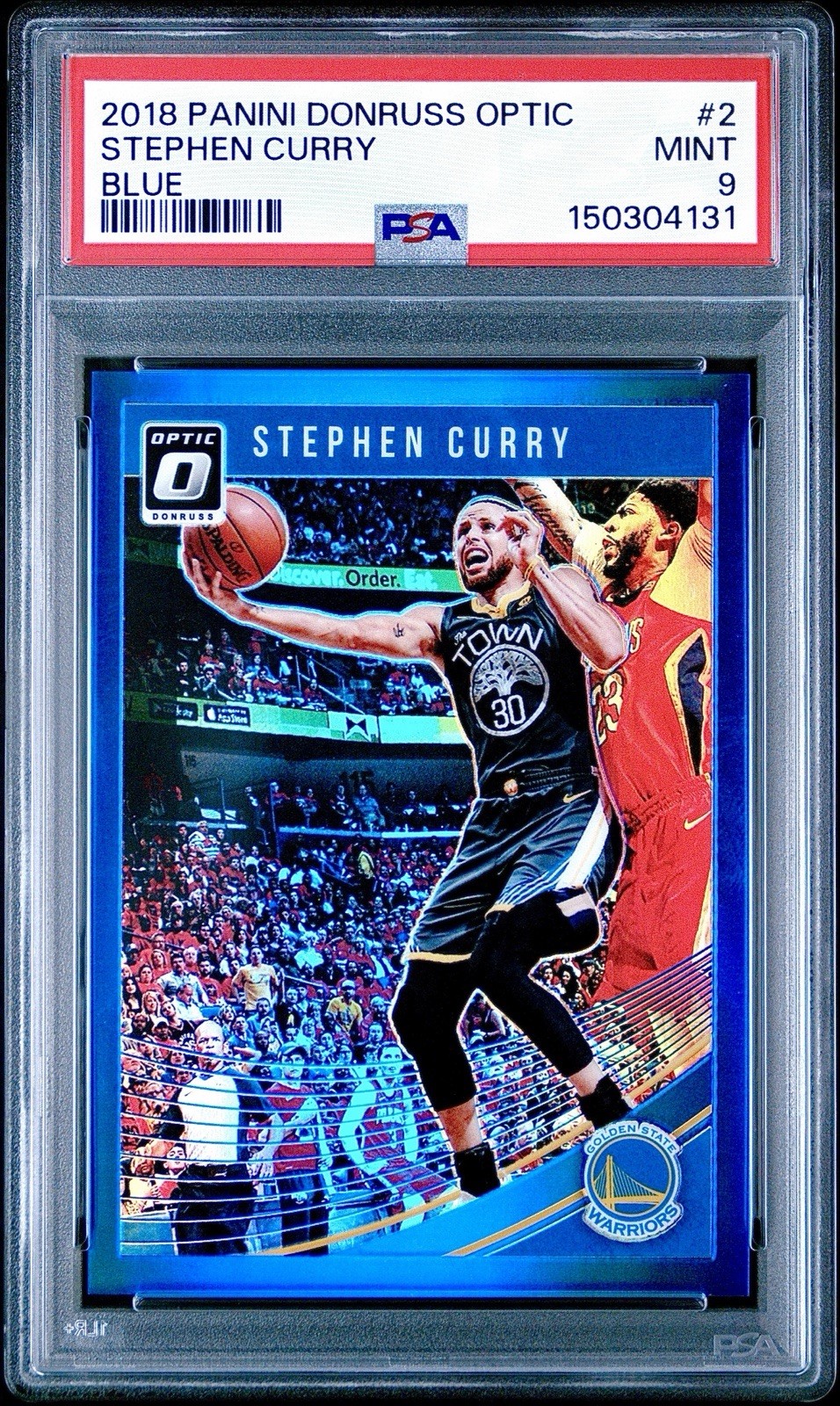 Stephen Curry PSA 9 - 2018 Optic #2 BLUE PRIZM 49/49 - GS Warriors - BOOKEND