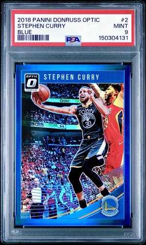 Stephen Curry PSA 9 - 2018 Optic #2 BLUE PRIZM 49/49 - GS Warriors - BOOKEND