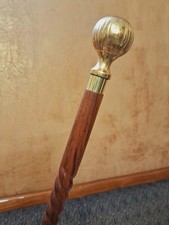 Vintage Solid Brass knob Head Handle Wooden Walking Stick Cane for Men