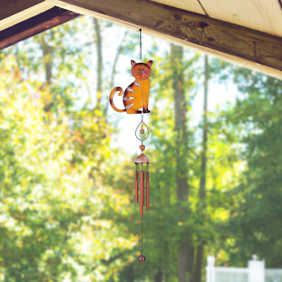 29''Long Brown Tabby Cat Copper and Gem Wind Chime Home Decor Unique Gift