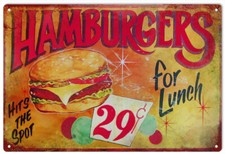Vintage Style Metal Sign Hamburgers 29 Cent Lunch 12 x18
