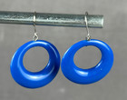 Pierced Earrings Royal Blue Round Curved Open Center Hoop 2 Inch Drop Vintage