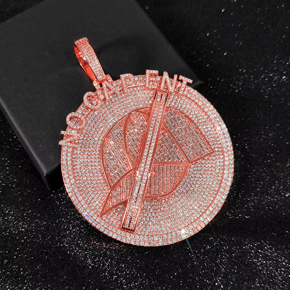 7Ct Round Cut Real Moissanite Men's Custom Circle Pendant 14K Rose Gold  Plated