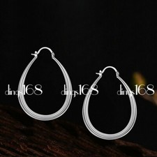 925 Sterling Silver TARNISH-FREE 45x32mm Tear Drop Shape Medium U Hoop Earrings