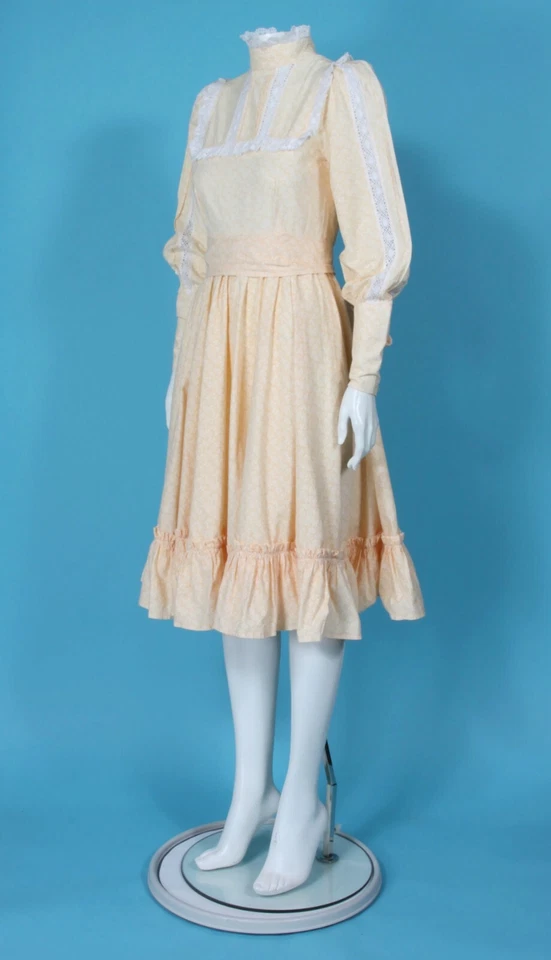 Vintage 70s Laura Ashley Prairie Yellow White Ditsy Cotton Dress sz S/10 /160 - Image 3 of 4