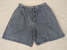 Womens Vintage Pleated High Rise Mom Denim Blue Jean Shorts Relaxed Sz 10/30 S4W
