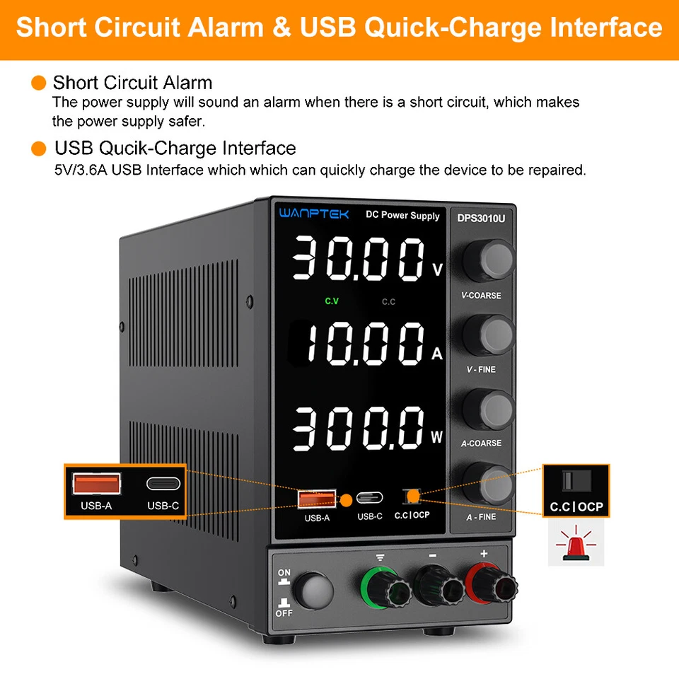 DPS 30V 10A Adjustable DC Bench Power Supply Lab Variable DC Power Output Switch - Image 2 of 4