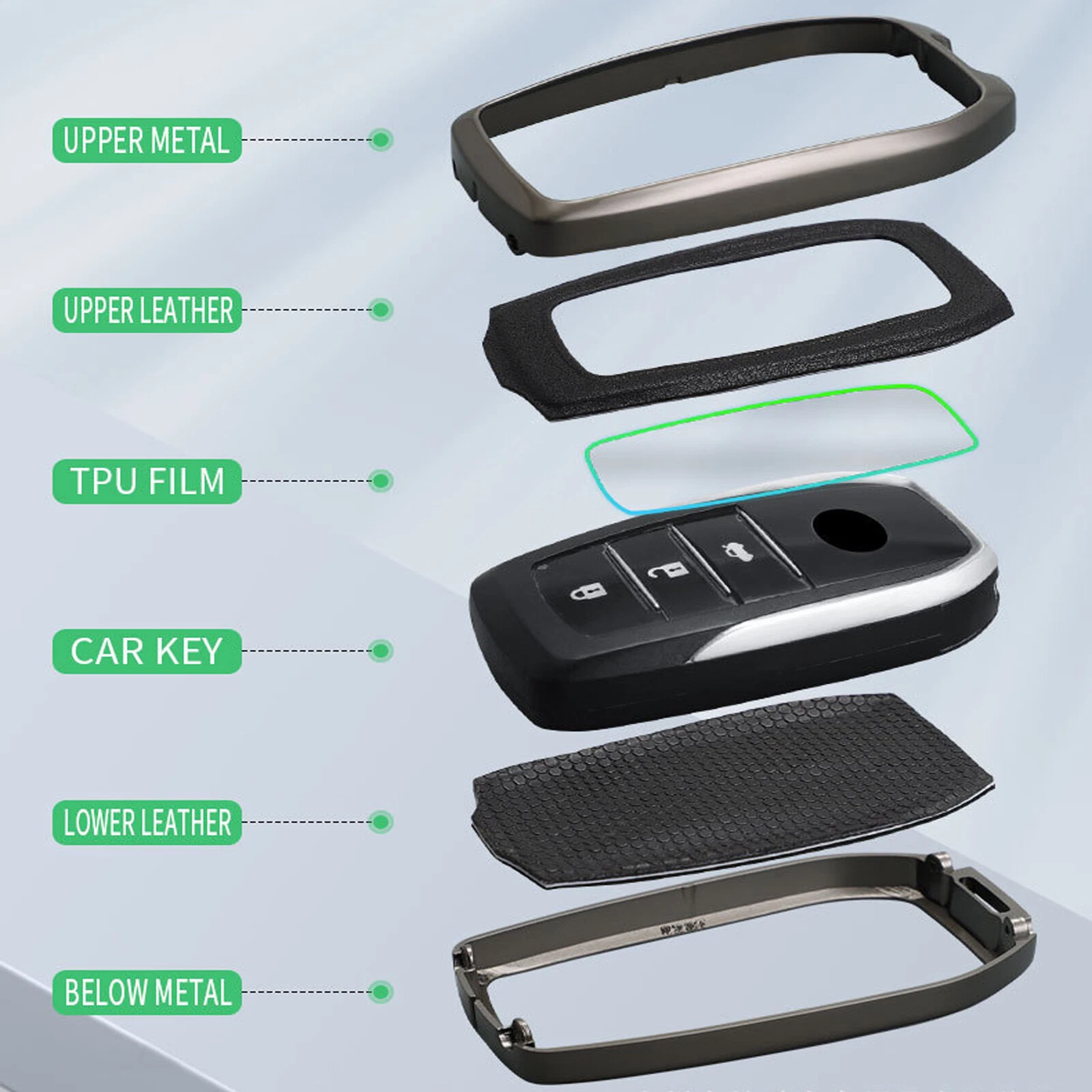 For Toyota Sienna Venza Yaris Corolla Metal Leather Car Key Fob Cover Case NEW