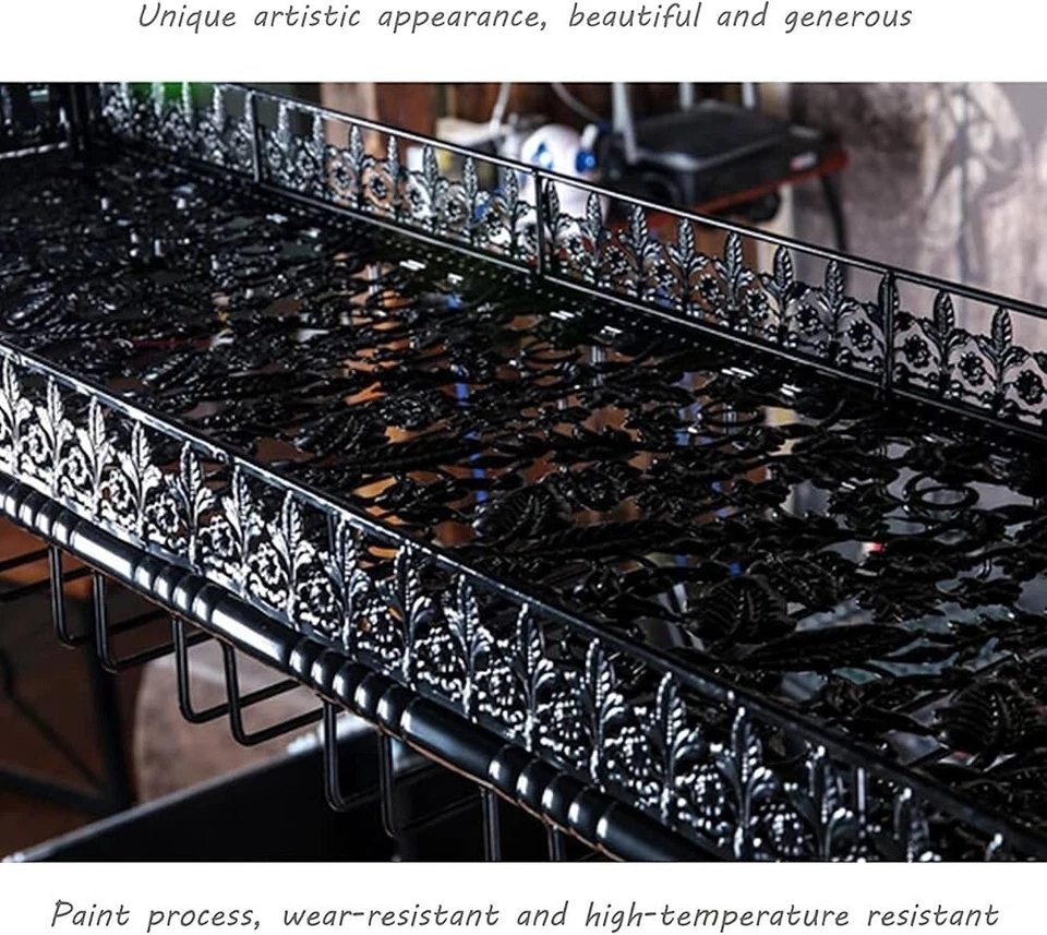 Vintage Retro Black Ceiling Glass Holder Wine Bottle Storage Display Shelf Racks - Image 3 of 4