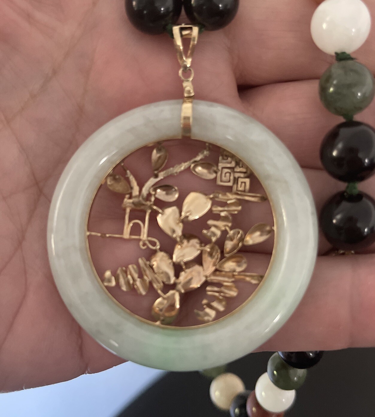 14K Solid Yellow Gold Multi Colored Gemstones Jad… - image 8