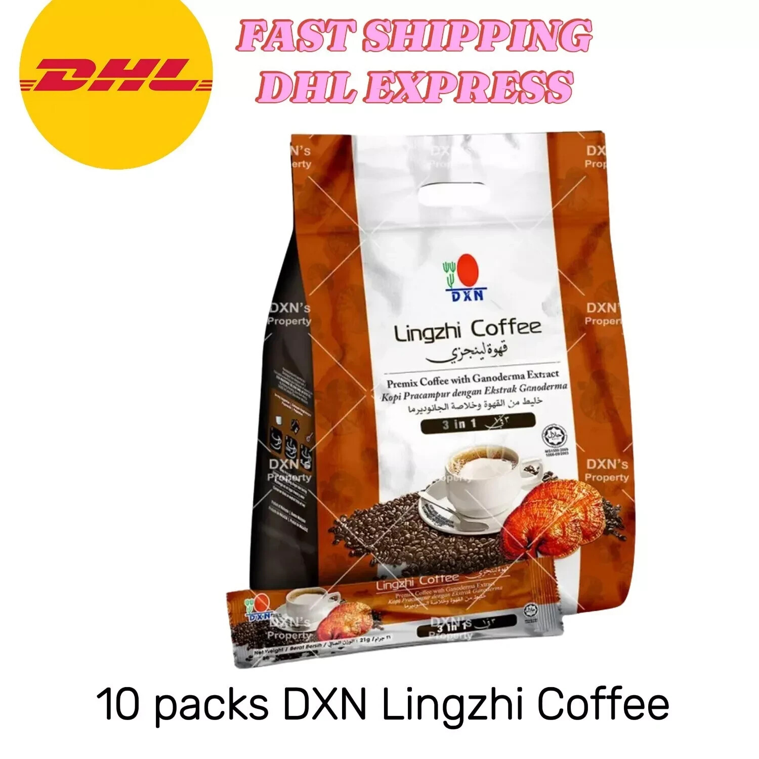 10 paquetes de café DXN Lingzhi 3 en 1 Ganoderma Reishi instantáneo clásico café expreso