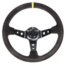 CJ Classics Steering Wheel Aluminum Suede Wrapped 14" 6-Bolt With Black Spokes