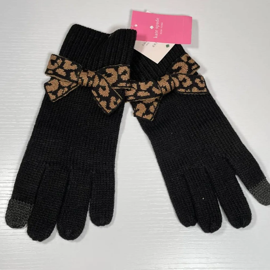BNWTS Kate Spade GRAPHIC Leopard Print BOW Gloves + GIFT RECEIPT eBay