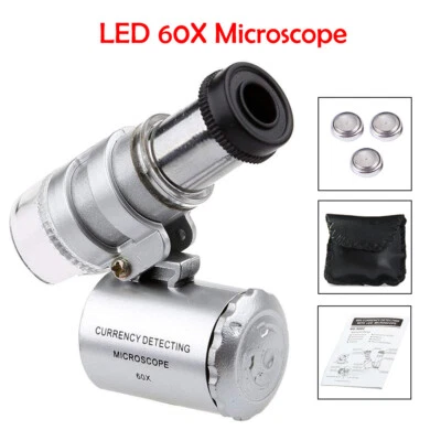 MARKENLOS 60-facher tragbarer Mini-Taschenmikroskop-Lupe, Juwelierlupe mit LED-UV-Licht