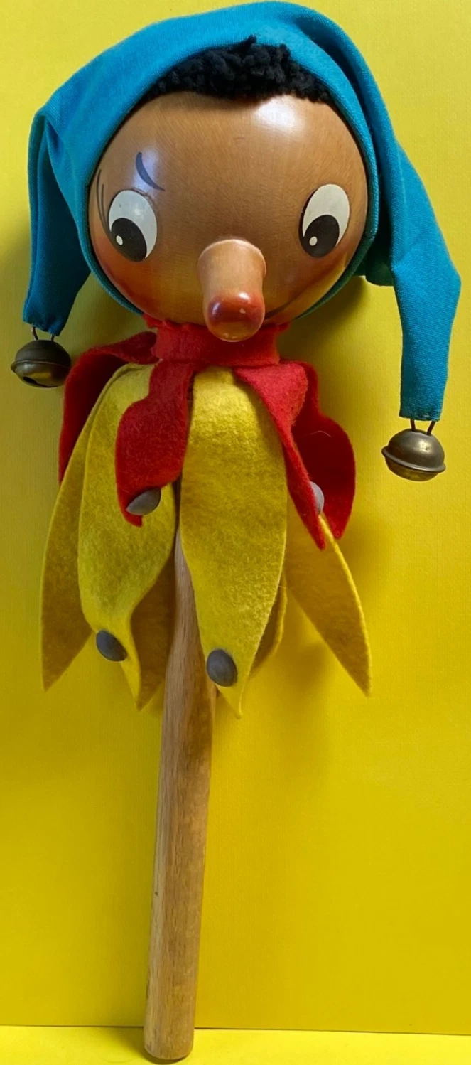 VINTAGE STEINBACH MUSICAL SPINNER COURT JESTER WITH PINOCCHIO NOSE 1950'S WORKS!