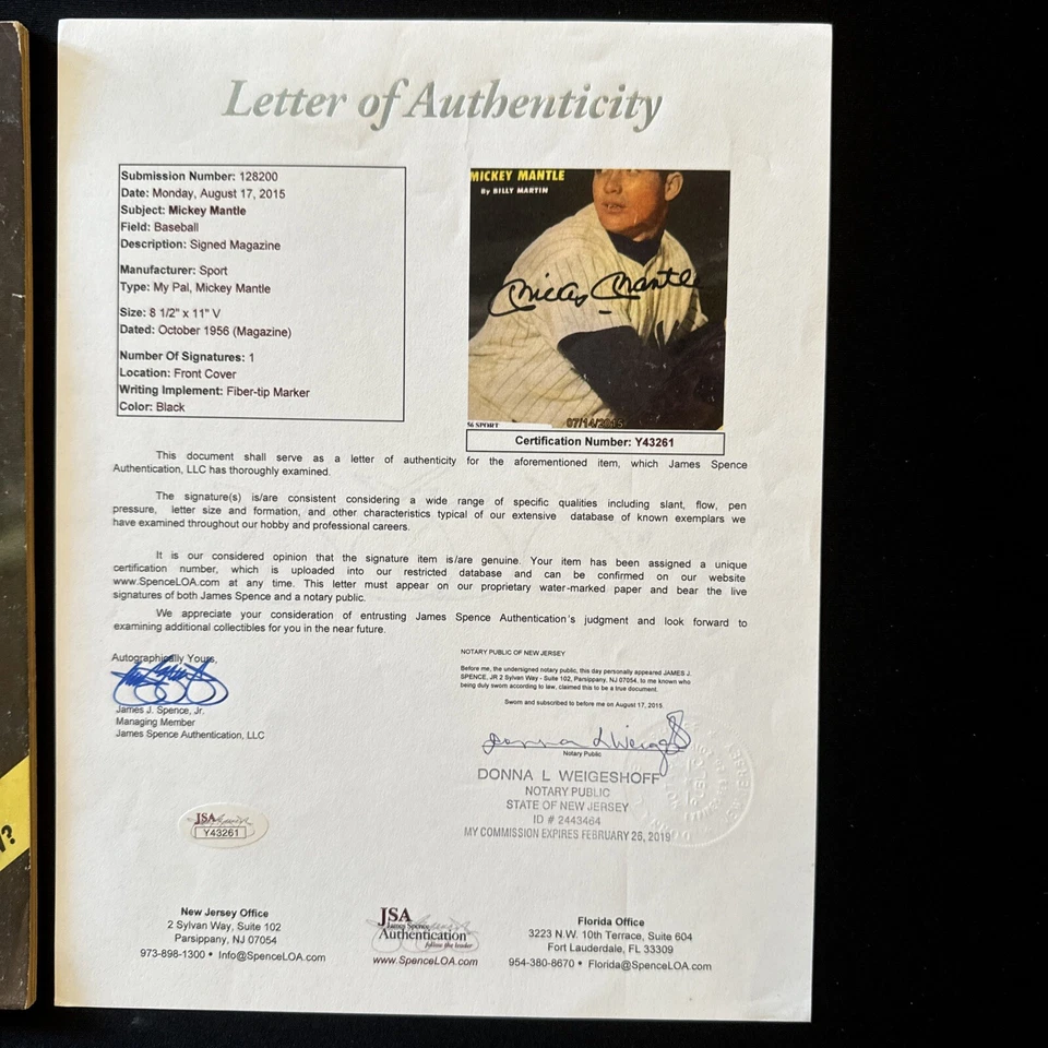MICKEY MANTLE SIGNED 1956 SPORT MAGAZINE / October JSA LOA - Image 4 of 4