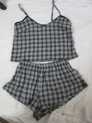 Colsie Pajama Set Babydoll Plaid Cami Shorts Woven Black Plaid Size Small NWT