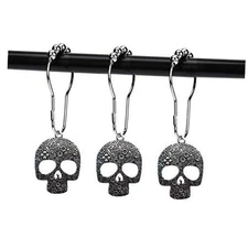 Set of 12 Sugar Skull Shower Curtain Hooks Decorative Home Bathroom Silver
