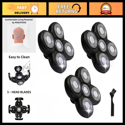 3 Pcs Shaver Blade Refills for Bald Men, 5 Blade Replacement Heads + Cleaning Br