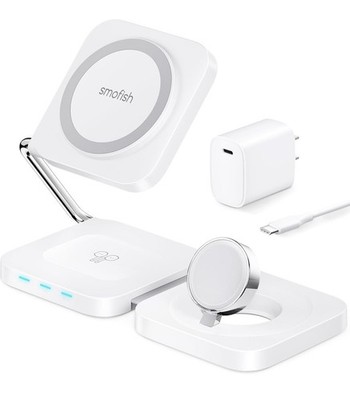 3 in 1 Magnetic Wireless Charger Stand for iPhone 16 15 14 Apple Watch AirPods