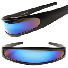 Space Alien Robot Costume Cyclops Futuristic Novelty Blue Mirrored Sunglasses
