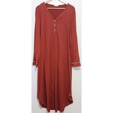 EKOUAER Women's XXL Long Sleeve V Neck House Dress Button Up Sleep Gown Burgundy