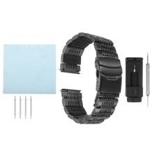 Stainless Steel Mesh Watch Band 18mm Double-Lock Clasp Watch Strap, Black