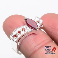 January Birth Natural Garnet 925 Sterling Silver Statement Ring Jewelry Size 8