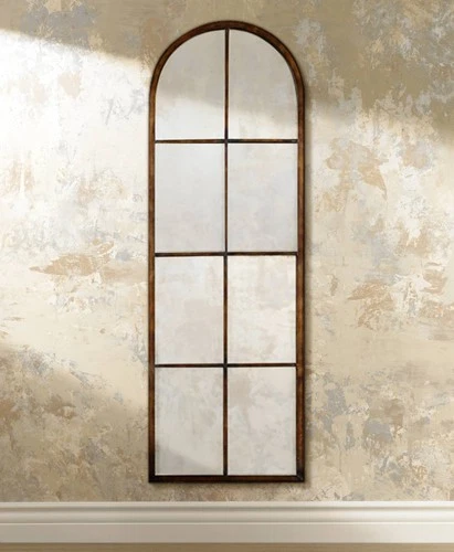 Arched Vanity Wall Mirror Brown Gold Antique Metal Frame 17" Wide for Bathroom - Picture 1 of 7