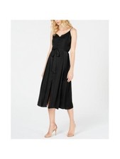 VINCE CAMUTO Womens Black Ruffled Spaghetti Strap Midi Party Sheath Dress 6