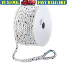 Premium 3 Strand Twisted Nylon Anchor Line 3/8 Inch 100ft W/ Galvanized Thimble