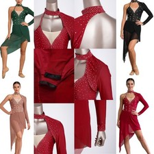 Women Dress Bodysuit Leotard Rhinestones Dancewear Tango Ballroom Modern Latin