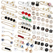70 Pcs Pearl Brooch, Sweater Shawl Hat Clip Neckline Pins Double Faux Pearl B...