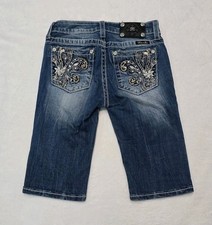 Girl's MISS ME Bermuda Jean Shorts Dark Wash Rhinestone Pockets Size 16 27x13 