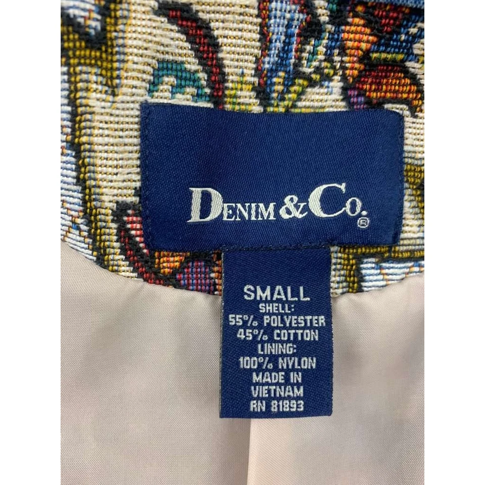 Vintage Denim & Co Jacket Women S Multi Paisley Floral Coat Tapestry Denim Trim - Image 3 of 4