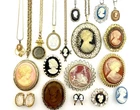 Vintage Faux Cameo Costume Jewelry Lot Necklaces Brooches Earrings 20 Pieces