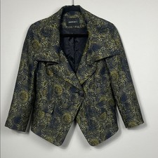 Lafayette 148 New York Black and Green Patterned Shawl Collar Blazer SZ 6
