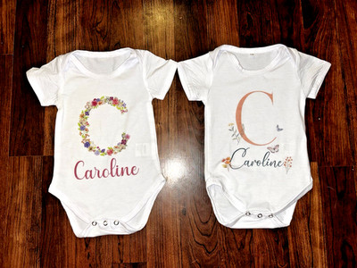 Monogram Caroline ''C'' Set of 2 Baby One Piece Outfit size 6-9 Months